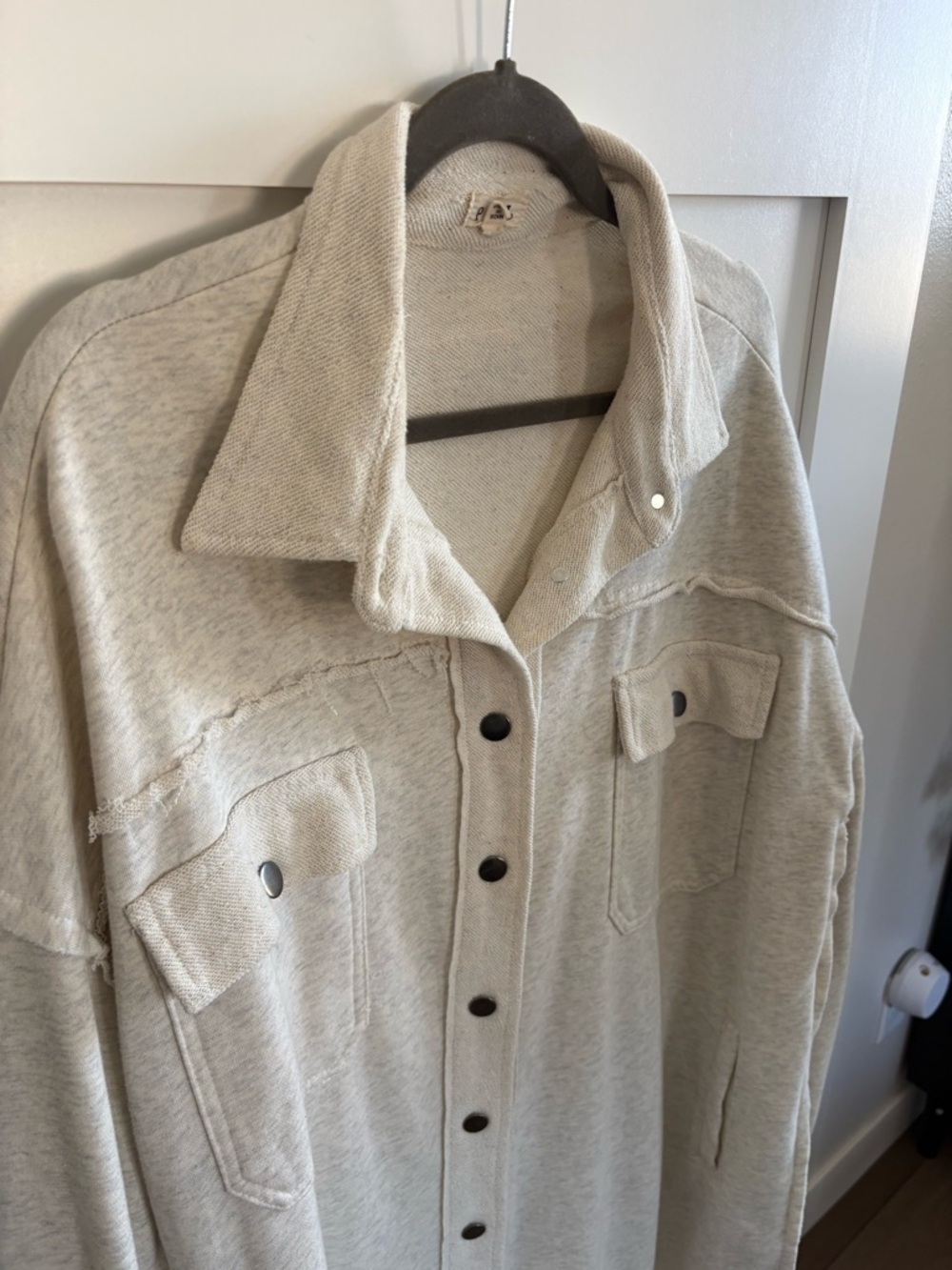 POL Cream Button-Front Oversized Shacket - Picture 2 of 5